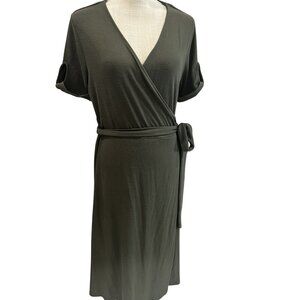 Gap Soft Olive Green Wrap Dress With Playful Thumb Hole Details L
